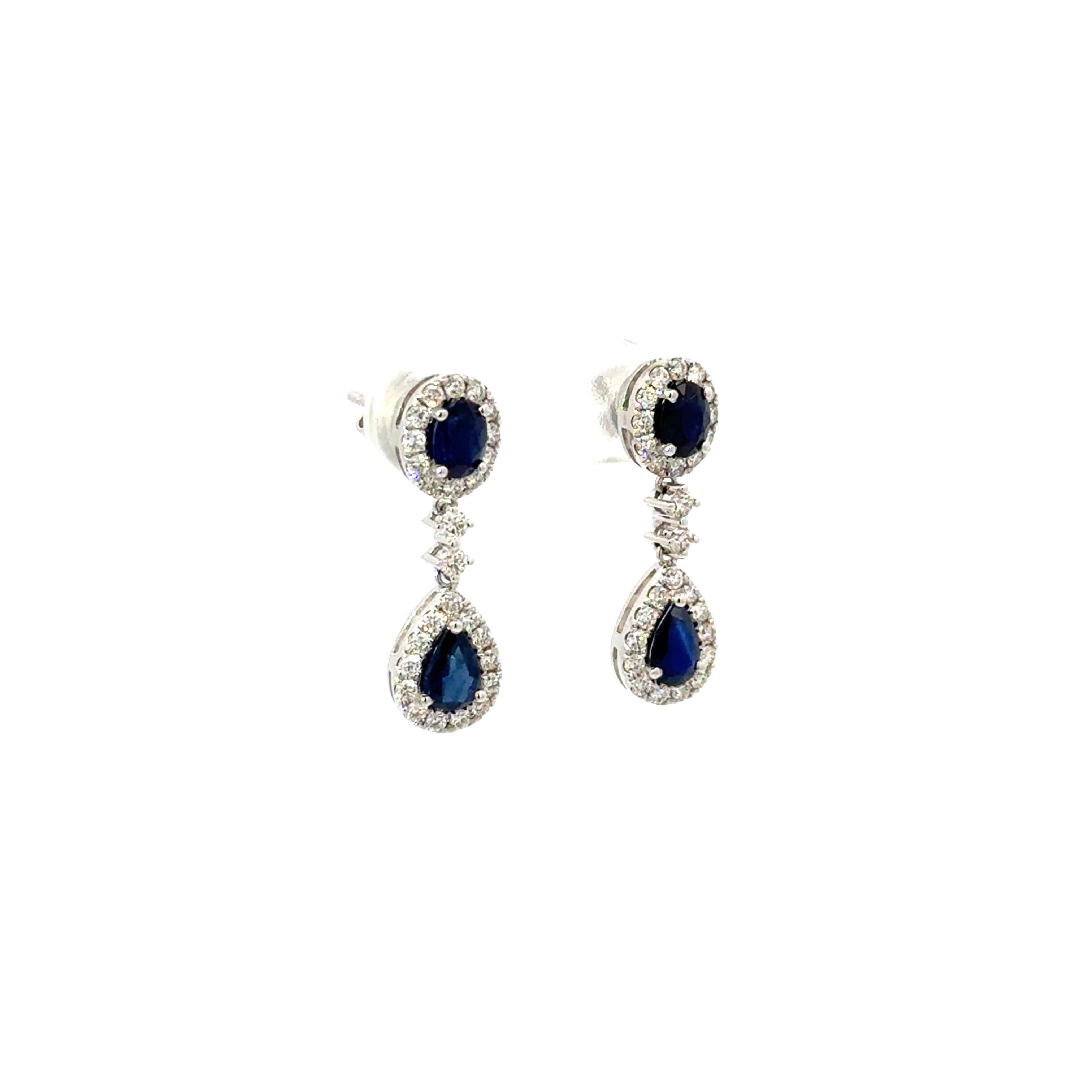 Aretes Doble Gota Zafiro con Halo Diamantes