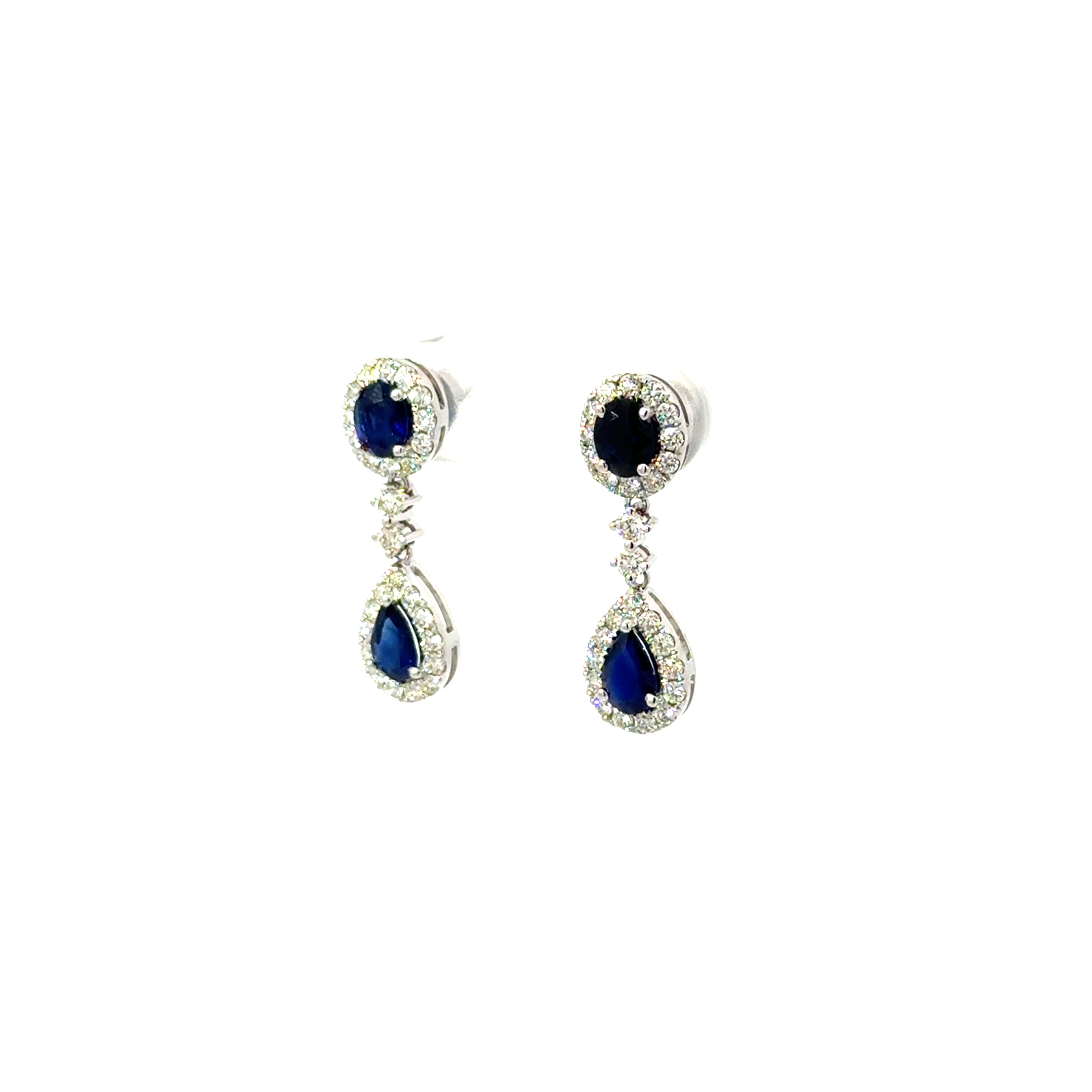 Aretes Doble Gota Zafiro con Halo Diamantes