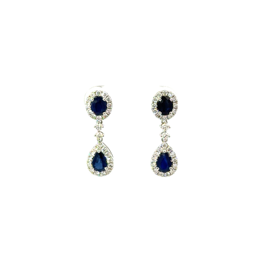 Aretes Doble Gota Zafiro con Halo Diamantes