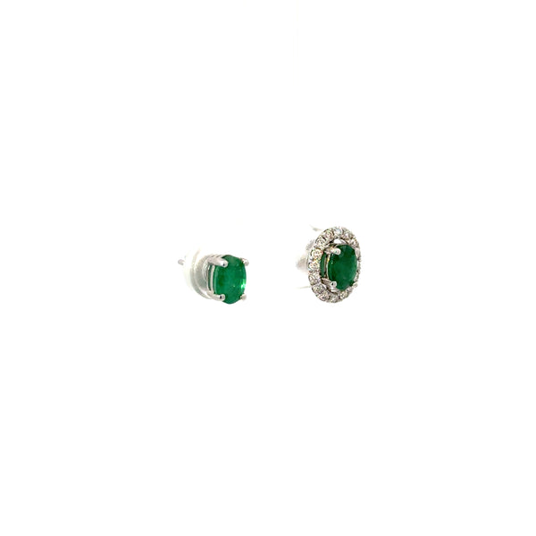 Aretes Esmeraldas Ovaladas con Halo Diamantes Desmontable