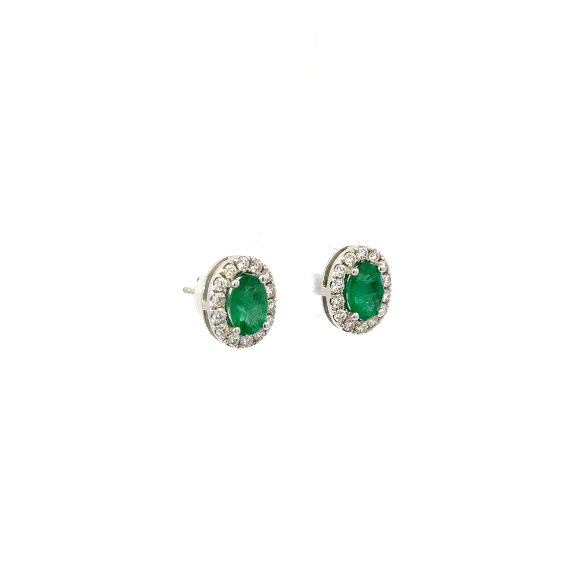 Aretes Esmeralda Ovalada con Halo Diamantes