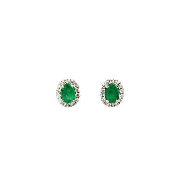 Aretes Esmeralda Ovalada con Halo Diamantes