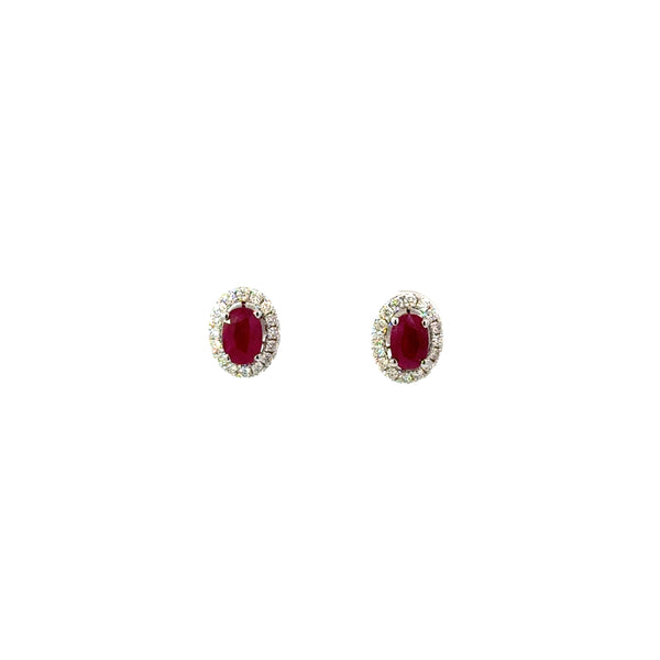 Aretes Rubí con Halo Diamantes Desmontable