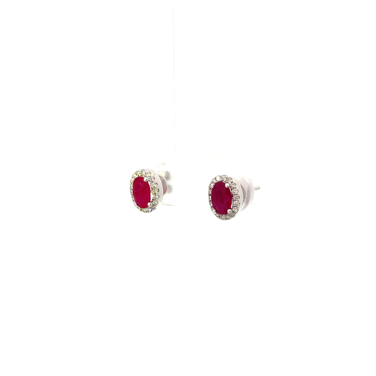 Aretes Rubí Ovalado con Halo Diamantes