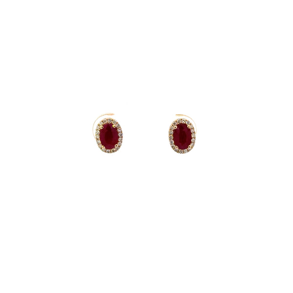Aretes Rubí Ovalado con Halo Diamantes
