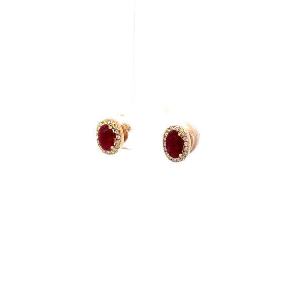 Aretes Rubí Ovalado con Halo Diamantes