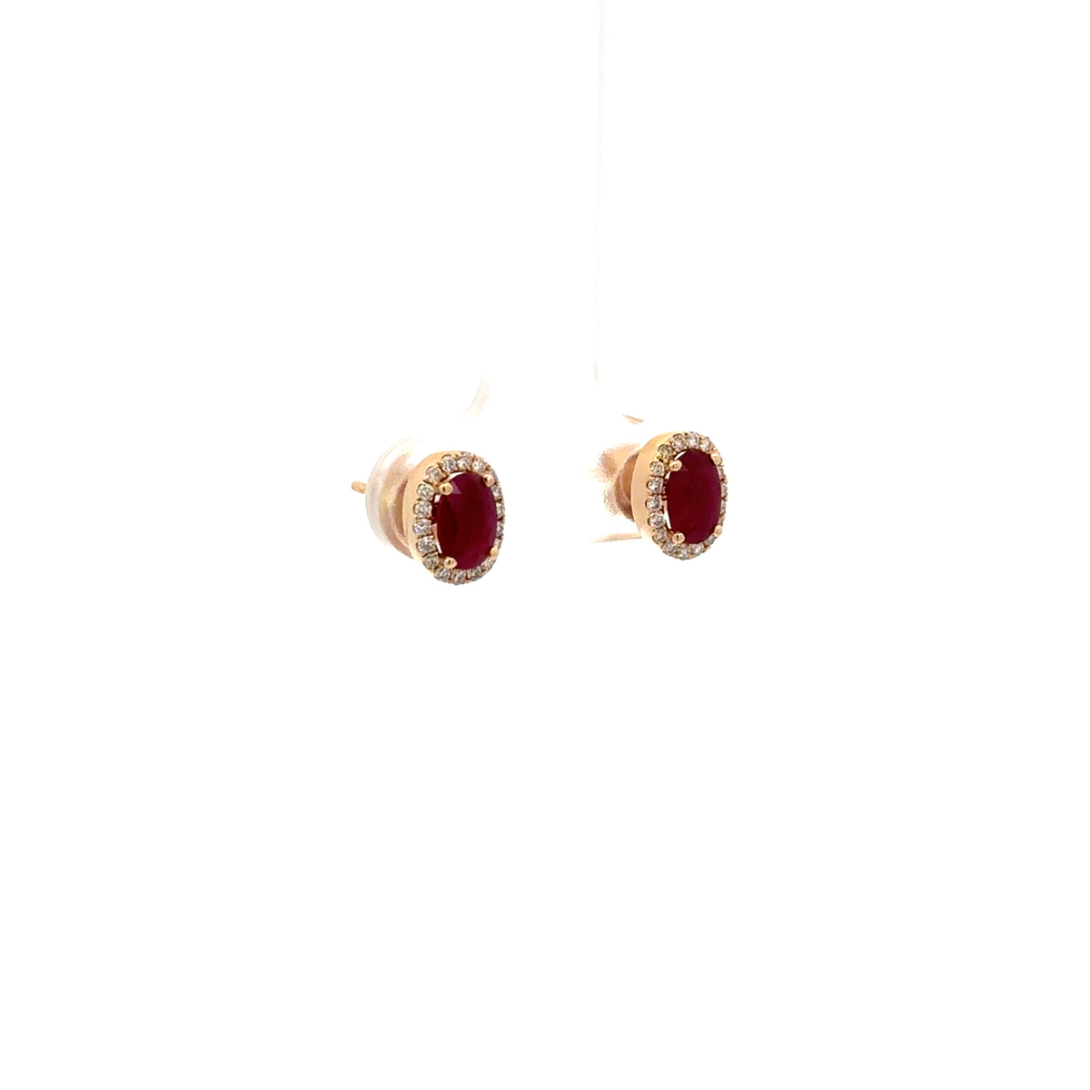 Aretes Rubí Ovalado con Halo Diamantes