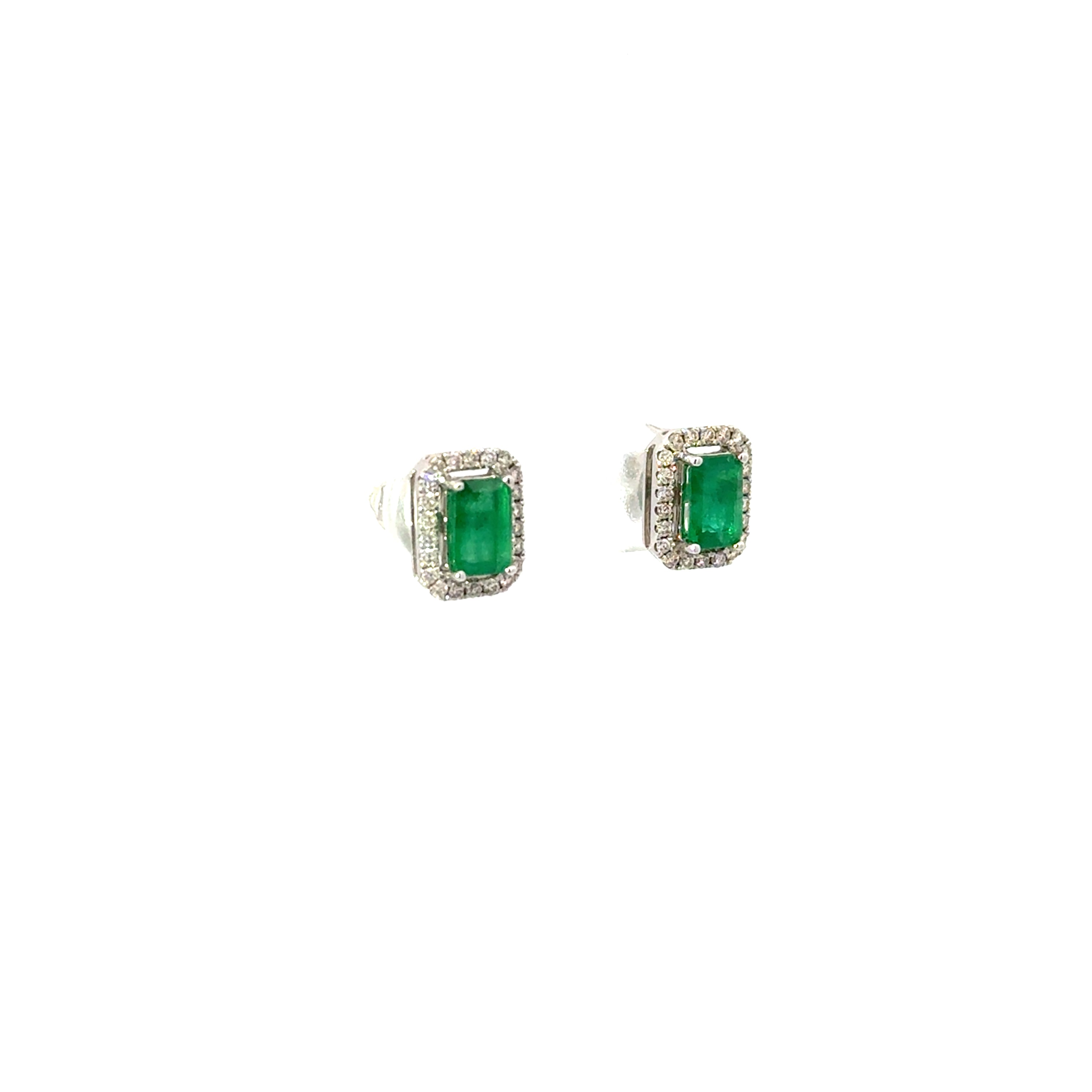 Aretes Esmeralda Rectangular con Halo Diamantes