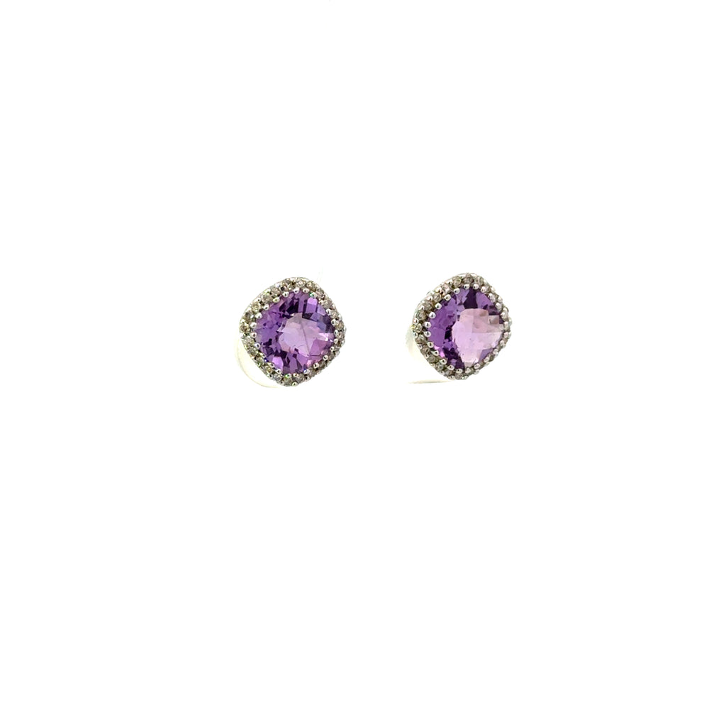 Aretes Amatista Halo Diamantes