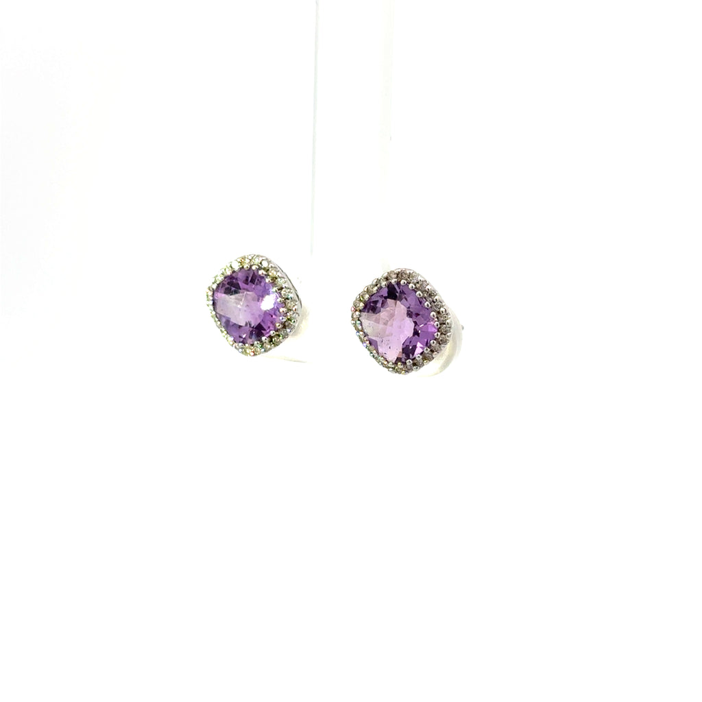 Aretes Amatista Halo Diamantes