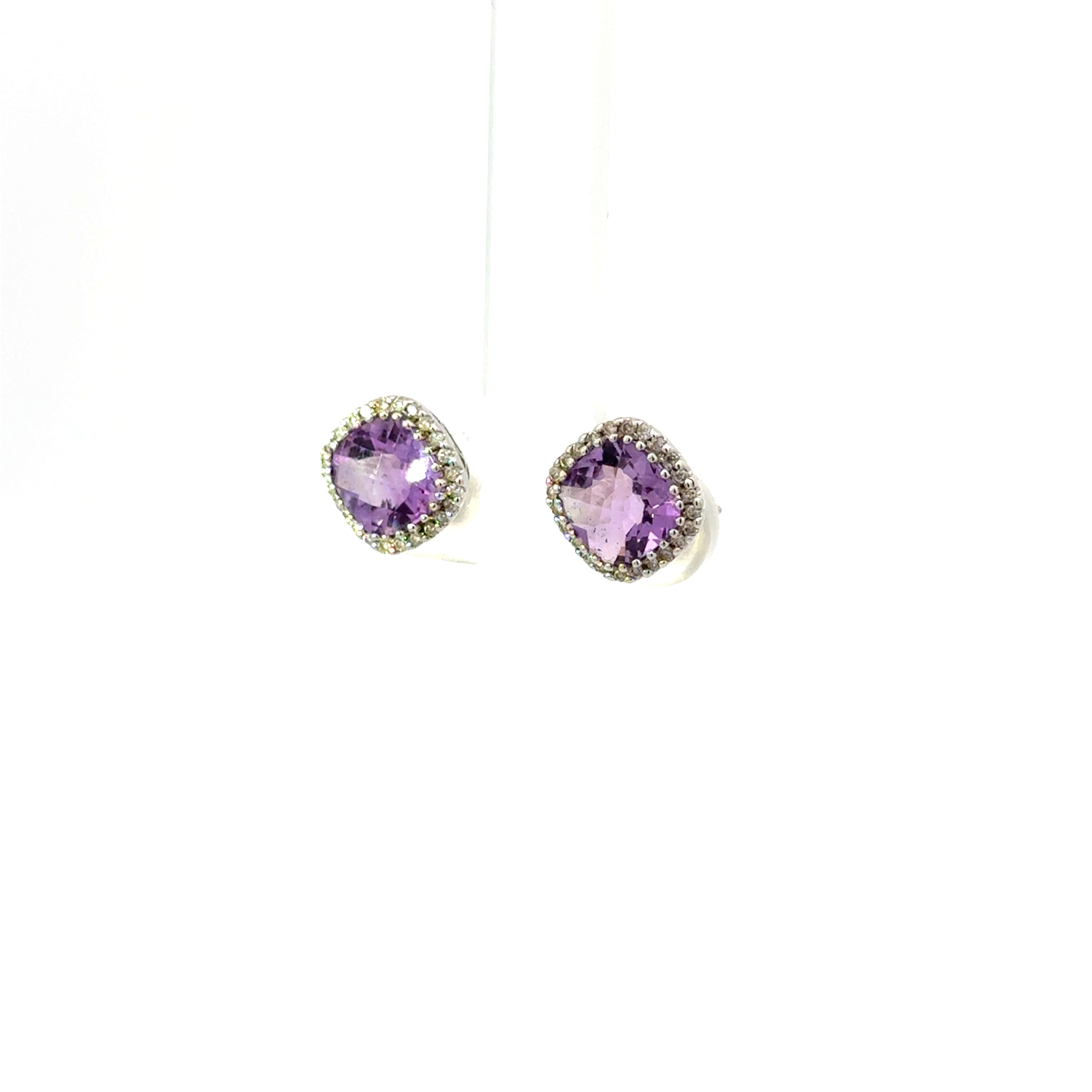 Aretes Amatista Halo Diamantes