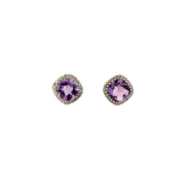 Aretes Amatista Halo Diamantes