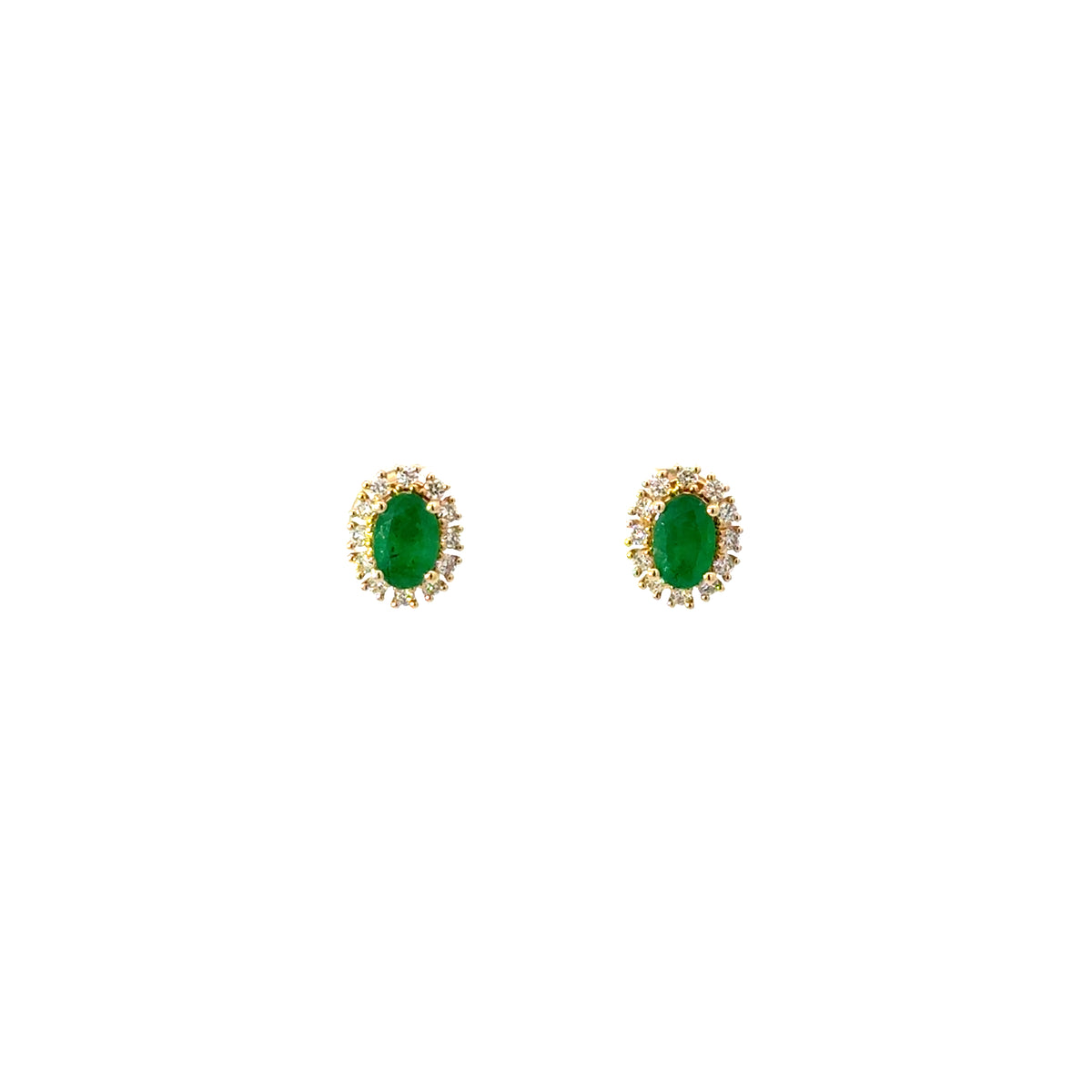 Aretes Esmeraldas Ovaladas con Halo Diamantes