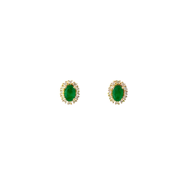 Aretes Esmeraldas Ovaladas con Halo Diamantes