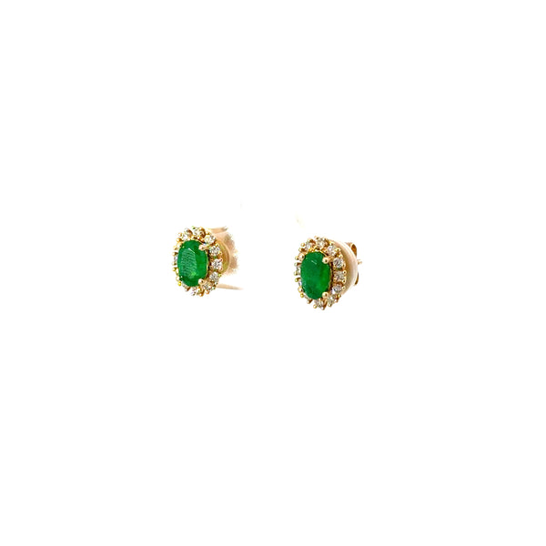 Aretes Esmeraldas Ovaladas con Halo Diamantes