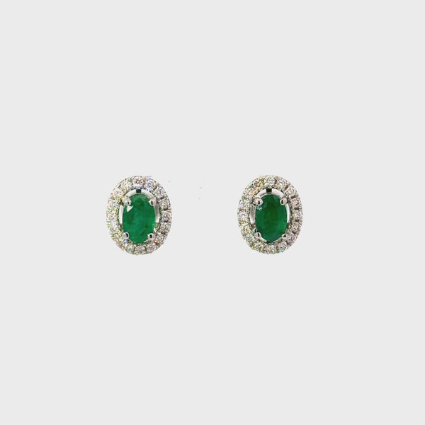 Aretes Esmeraldas Ovaladas con Halo Diamantes Desmontable
