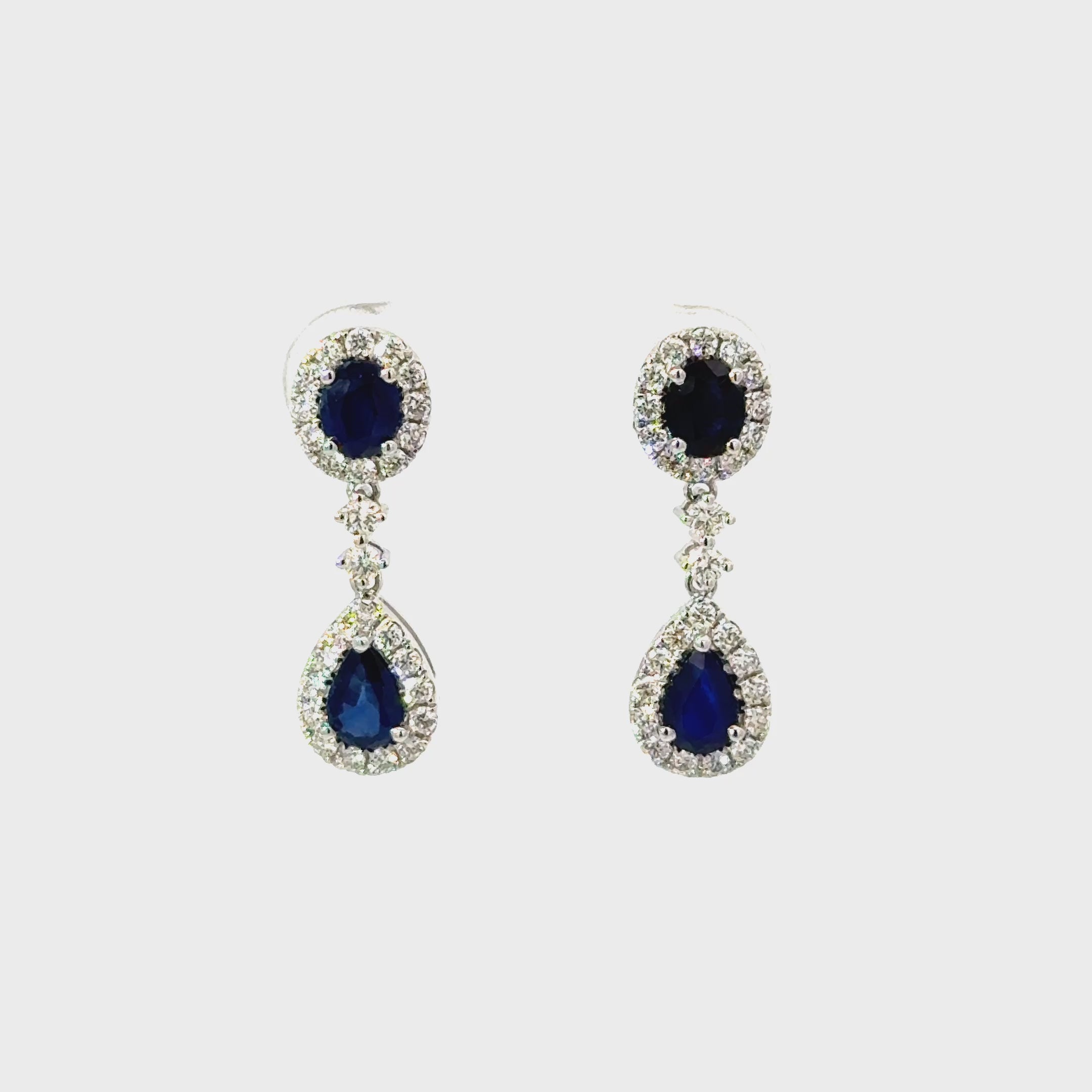 Aretes Doble Gota Zafiro con Halo Diamantes