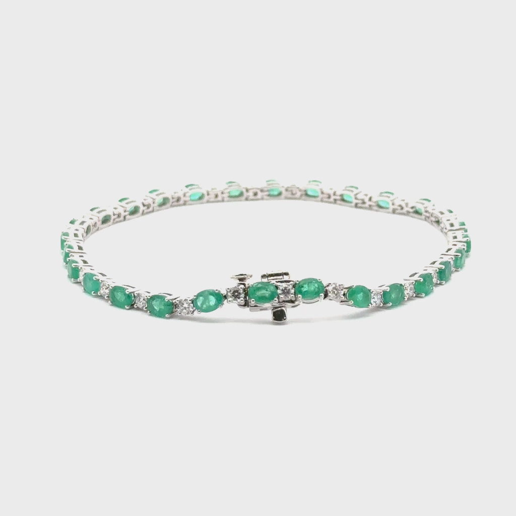 Pulsera Tennis de Esmeraldas y Diamantes