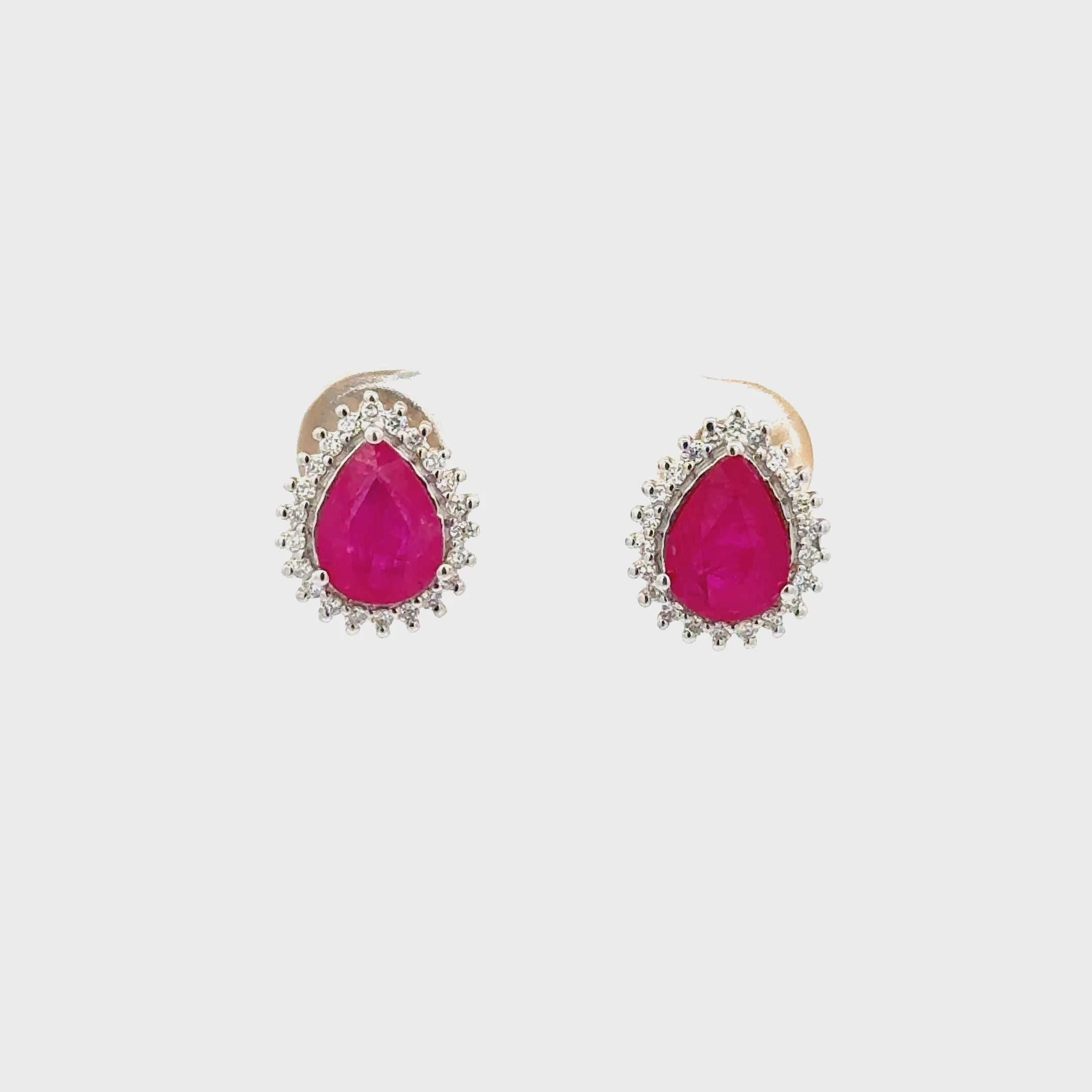 Aretes Rubí Gota con Halo Diamantes