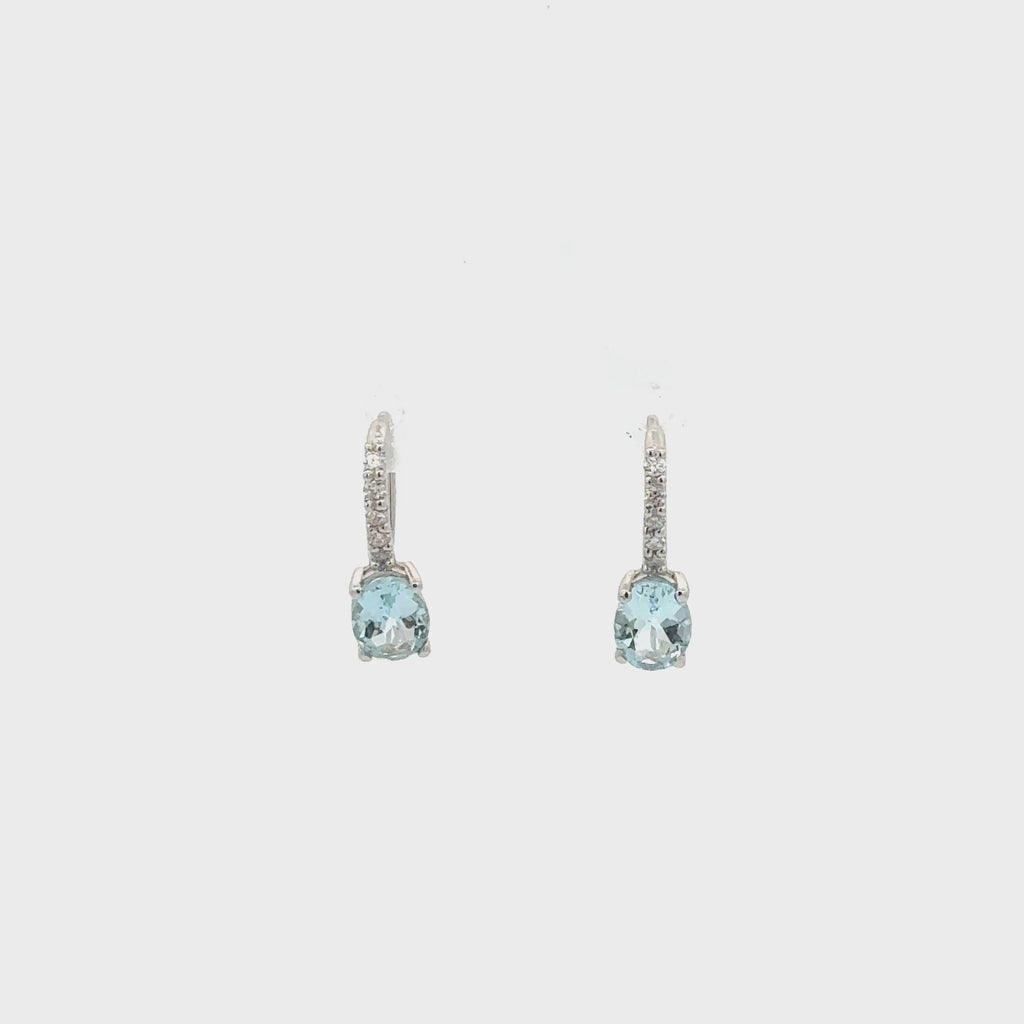 Aretes Aguamarina Ovalada Colgantes con Diamantes