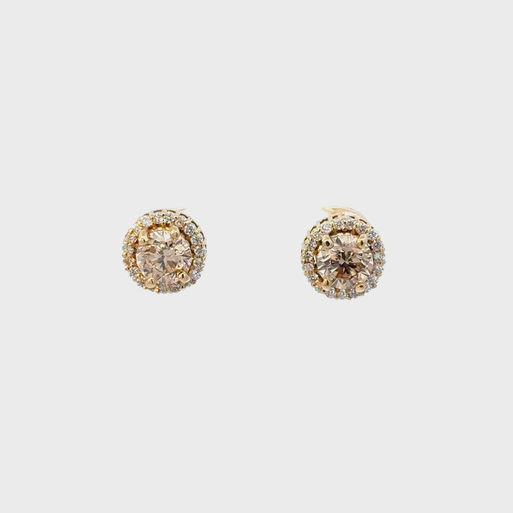 Studs Diamantes Champagne con Halo
